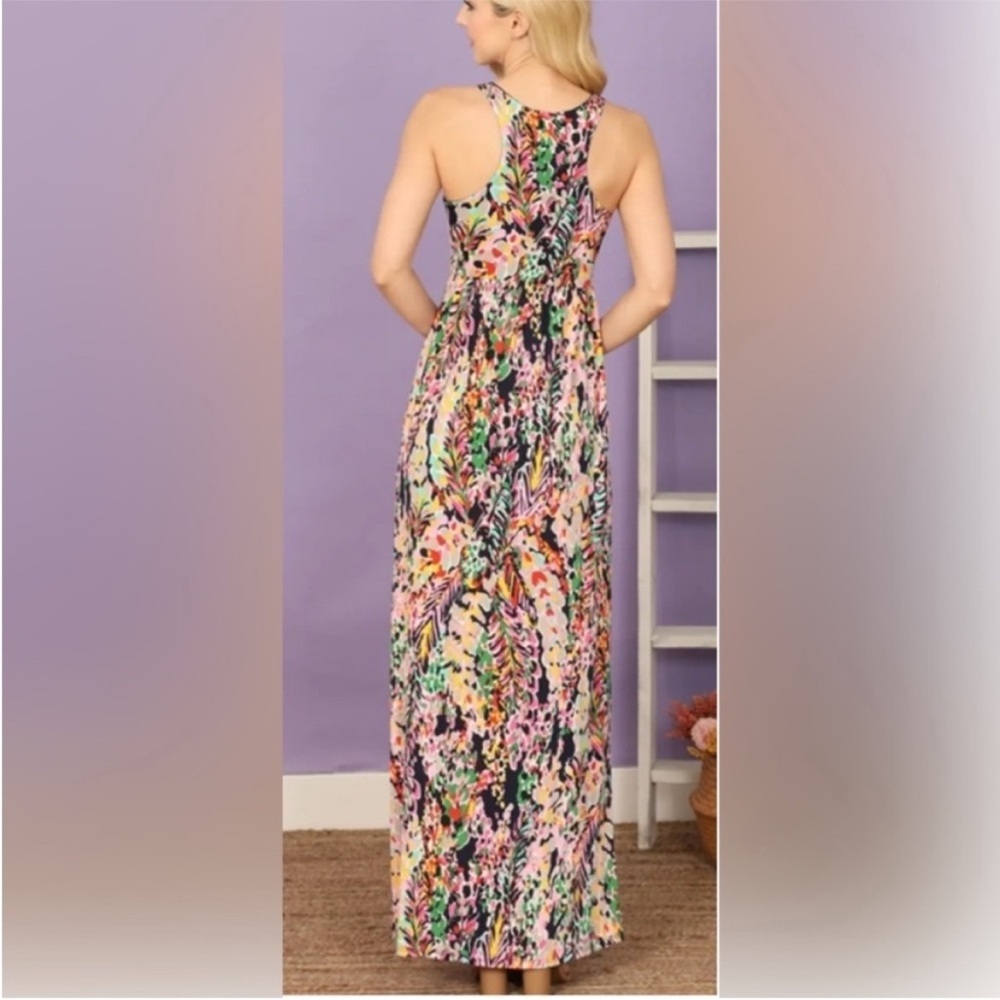 Beeson River Pink and Green Halter Maxi Sundress.